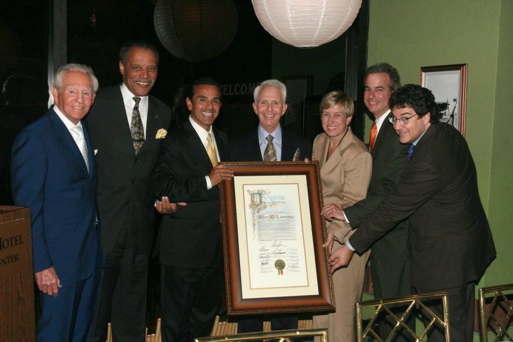 Allen M. Lawrence receiving award from Mayor Villaraigosa, the Los Angeles City Council and City Commissioners
